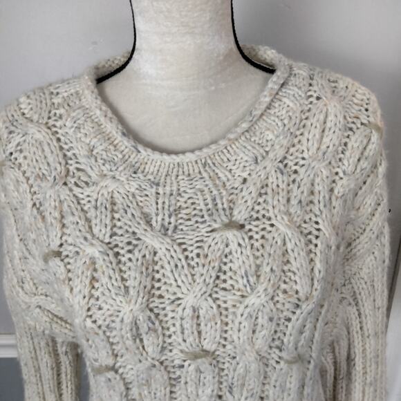 Limited Sz L Handknit Fisherman Chunky Cable Knit Sweater Angora Wool Blend - Picture 2 of 6